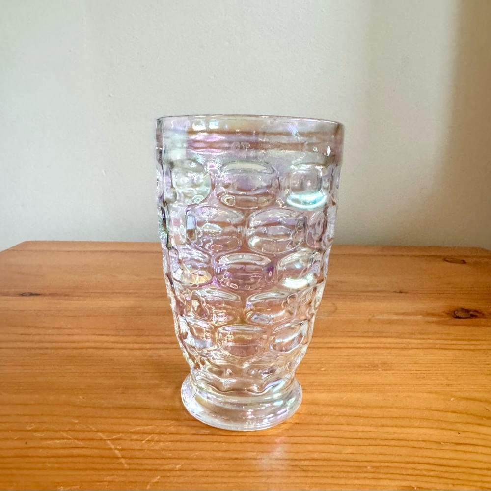 Vintage Federal Glass Thumbprint Yorktown Colonial Glass Iridescent Tumbler Cup